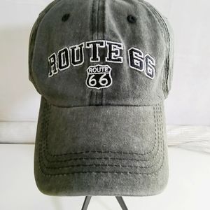 Route 66 Embroidered Baseball Cap Washed Distressed Baseball Cap Gray/Black